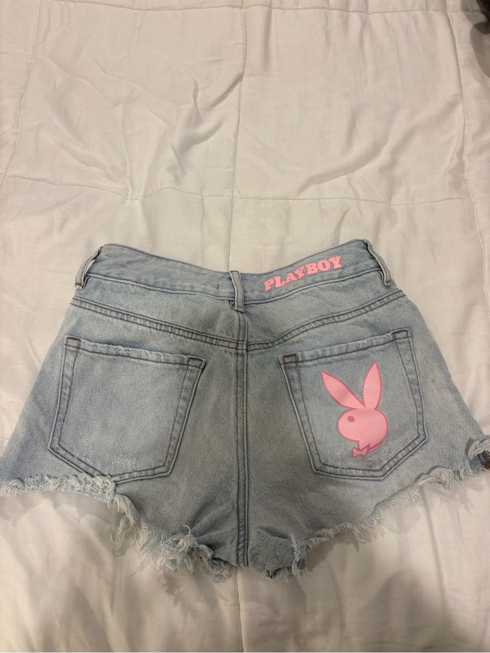 Pacsun Light Blue Denim Shorts with Playboy logo